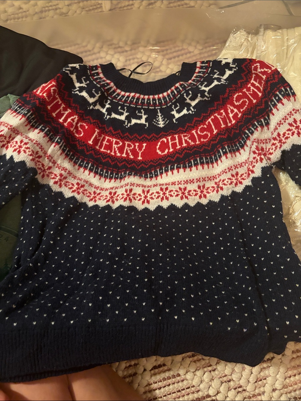 Women's Navy Red White Merry Christmas Fair Isle Sweater
